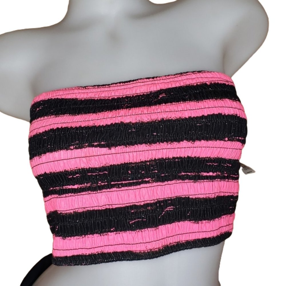 NEW NEON HOT PINK BLACK STRIPED TUBE TOP JUNIOR'S SIZE XL - Picture 8 of 8